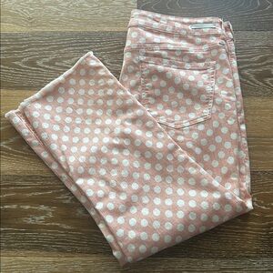 PILCRO by Anthropologie orange & white polka dot frayed hem jeans, size 33. EUC!